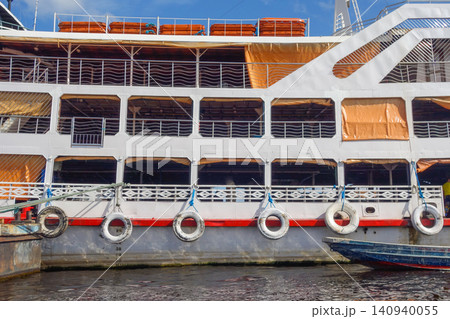 huge wooden balsa ship at port of Manaus in Brazil huge wooden balsa ship at port of Manaus in Brazil 140940055