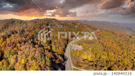 Highway road in USA. American freeway road with fast driving cars. Transportation infrastructure in North Carolina Appalachian mountains Highway road in USA. American freeway road with fast driving cars. Transportation infrastructure in North Carolina Appalachian mountains 140940318