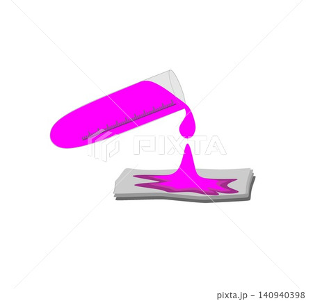 Pink Chemical Liquid Pouring from Test Tube Isolated on White Background 140940398