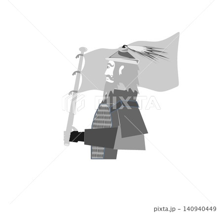 Medieval Warrior General in Armor Holding Blank Flag Isolated on White Background Medieval Warrior General in Armor Holding Blank Flag Isolated on White Background 140940449