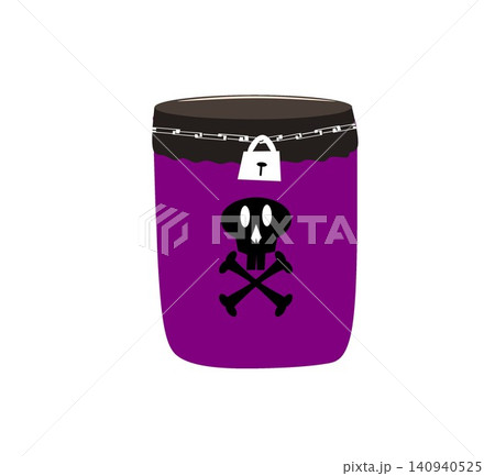 Purple poison jar with skull symbol and padlock illustration on white background Purple poison jar with skull symbol and padlock illustration on white background 140940525