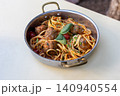 Close-up of classic Italian spaghetti and meatballs with rich tomato sauce 140940554