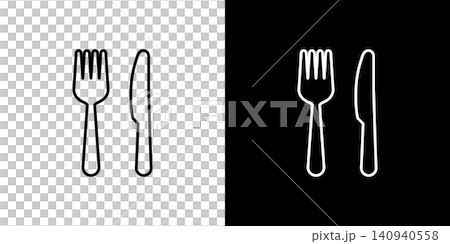 刀叉圖示。單色向量插圖集。 刀叉圖示。單色向量插圖集。 140940558