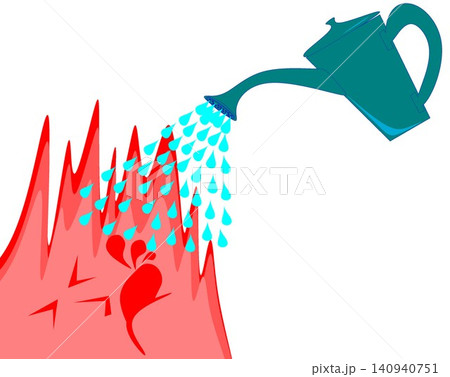 Watering can pouring water onto fire vector illustration isolated on white background 140940751