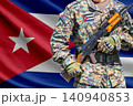 Cuba flag with soldier holding assault rifle 140940853