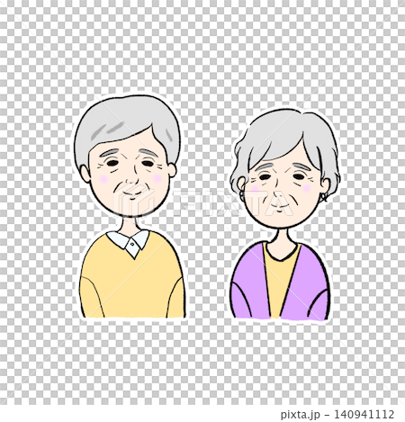 一對老年夫婦的插圖/微笑/特寫 140941112
