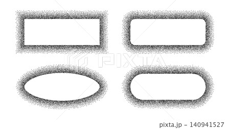 Grain rectangle borders with dot fade. Noise texture ellipse frames and edges create distressed retro backgrounds with stipple gradient effects. 140941527