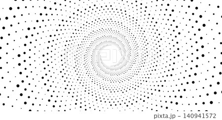 Halftone dot vortex forming hypnotic spiral motion. Futuristic swirl pattern with diffuse circles and geometric shapes. Perfect abstract background for creative designs. 140941572