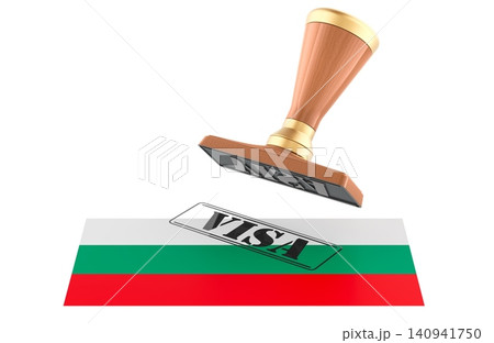 Bulgaria visa stamp on flag. 3D rendering Bulgaria visa stamp on flag. 3D rendering 140941750