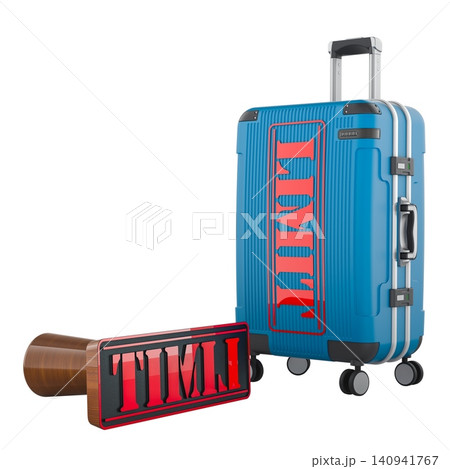 Suitcase with limit stamp, baggage restriction concept. 3d rendering Suitcase with limit stamp, baggage restriction concept. 3d rendering 140941767
