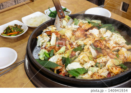 Raw Spicy Korean Chicken Stir Fry Dakgalbi with Vegetables Raw Spicy Korean Chicken Stir Fry Dakgalbi with Vegetables 140941934