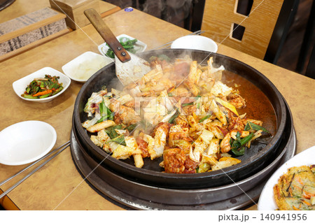 Raw Spicy Korean Chicken Stir Fry Dakgalbi with Vegetables Raw Spicy Korean Chicken Stir Fry Dakgalbi with Vegetables 140941956