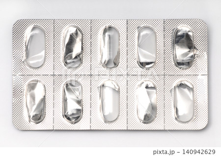 Empty blister pack of ten pills Empty blister pack of ten pills 140942629