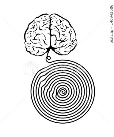 Brain line spiral. Structured thoughts. Hand drawn. Not AI, vector illustration. 140942686