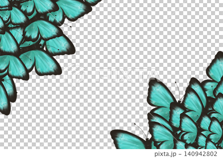Turquoise butterfly corner frame with elegant wings and generous copy space. Decorative nature template for invitations, greeting cards, wedding stationery, posters, and branding Turquoise butterfly corner frame with elegant wings and generous copy space. Decorative nature template for invitations, greeting cards, wedding stationery, posters, and branding 140942802