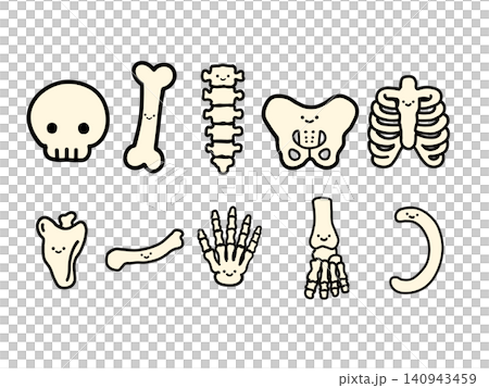かわいい骨・骨格のキャラクターセット(手描き線画) かわいい骨・骨格のキャラクターセット(手描き線画) 140943459
