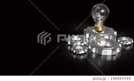 Innovative Light Bulb And Engineering Gear Concept 3d render. Innovative Light Bulb And Engineering Gear Concept 3d render. 140943549
