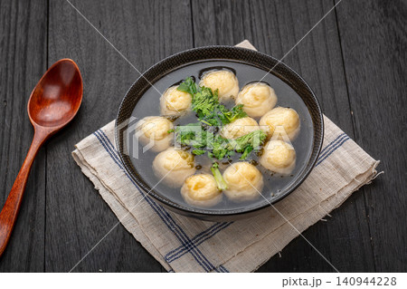 traditional Asian Fish Ball Soup with Seaweed and Fresh Cilantro traditional Asian Fish Ball Soup with Seaweed and Fresh Cilantro 140944228