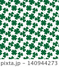 Repeating seamless pattern of four leaf clovers and shamrocks scattered across white background. Minimal flat design Poster or web promo banner, label, price tag, greeting thematic card, post backdrop 140944273