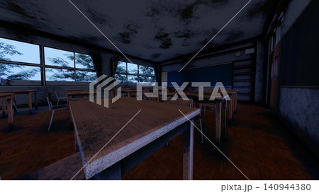 廃校校舎と校庭のホラー背景 3DCGイラスト 廃校校舎と校庭のホラー背景 3DCGイラスト 140944380