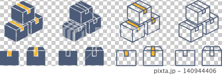 A set of materials for a cardboard box sealed with tape, viewed from various angles. A set of materials for a cardboard box sealed with tape, viewed from various angles. 140944406