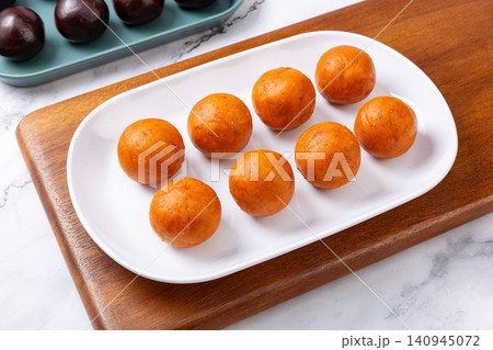 salted egg yolk and pork floss filling balls, savory savory ingredient for traditional chinese pastry salted egg yolk and pork floss filling balls, savory savory ingredient for traditional chinese pastry 140945072