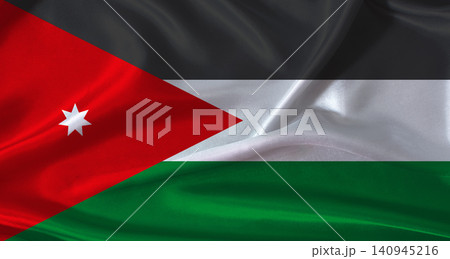 National flag of Jordan with cloth texture. Jordan flag with realistic texture background National flag of Jordan with cloth texture. Jordan flag with realistic texture background 140945216