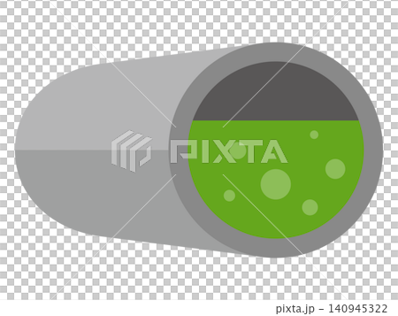 Cross-sectional illustration of green waste liquid/chemical substances flowing through a pipe. Cross-sectional illustration of green waste liquid/chemical substances flowing through a pipe. 140945322