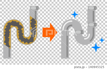 Before and after comparison illustration showing how clogged and dirty drainpipes can be cleared through cleaning. Before and after comparison illustration showing how clogged and dirty drainpipes can be cleared through cleaning. 140945325