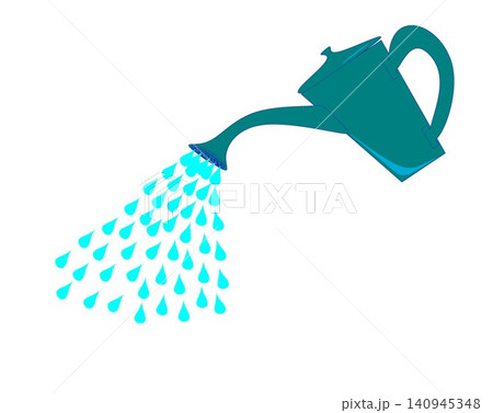 Teal watering can pouring water drops vector illustration isolated on white background Teal watering can pouring water drops vector illustration isolated on white background 140945348