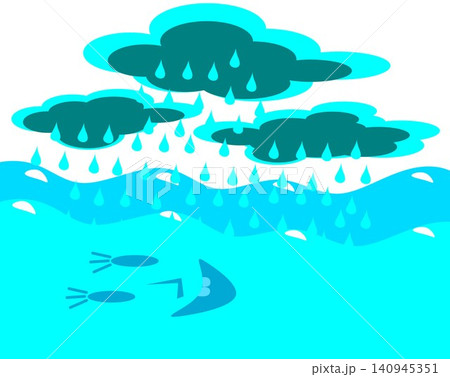 Rainy clouds over blue sea waves with happy abstract face vector illustration Rainy clouds over blue sea waves with happy abstract face vector illustration 140945351