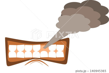 Bad breath vector illustration mouth with teeth and smelly smoke isolated on white background Bad breath vector illustration mouth with teeth and smelly smoke isolated on white background 140945365