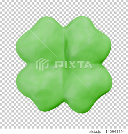 一款用黏土製作的3DCG四葉草。可愛的四葉草印章圖案。兒童裝飾品。 一款用黏土製作的3DCG四葉草。可愛的四葉草印章圖案。兒童裝飾品。 140945394