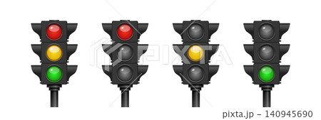 Vector 3d Traffic Light Set With Red Yellow Green Signals. Street Intersection Control Icons. Realistic 3d Stoplight Isolated. Road Safety Transportation Symbol Vector 3d Traffic Light Set With Red Yellow Green Signals. Street Intersection Control Icons. Realistic 3d Stoplight Isolated. Road Safety Transportation Symbol 140945690