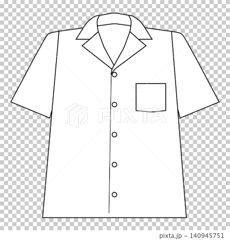 Illustration of a simple short-sleeved shirt suitable for spring and summer - with an open collar and pocket - white Illustration of a simple short-sleeved shirt suitable for spring and summer - with an open collar and pocket - white 140945751