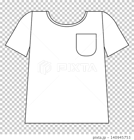 Illustration of a simple short-sleeved T-shirt to wear on a hot day - round neck with pocket - white Illustration of a simple short-sleeved T-shirt to wear on a hot day - round neck with pocket - white 140945753