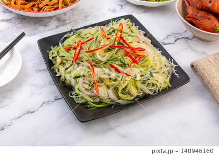 chinese Cold Glass Noodle Salad with Cucumber and Red Chili Peppers chinese Cold Glass Noodle Salad with Cucumber and Red Chili Peppers 140946160