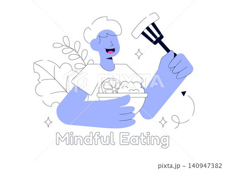 Mindful Eating Vector Illustration Featuring Healthy Food Choices, Conscious Nutrition, Balanced Diet, Wellness Lifestyle, and Mindful Eating Habits Mindful Eating Vector Illustration Featuring Healthy Food Choices, Conscious Nutrition, Balanced Diet, Wellness Lifestyle, and Mindful Eating Habits 140947382