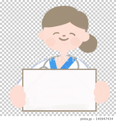 圖解：一位面帶微笑的女醫師手持白板。 140947434