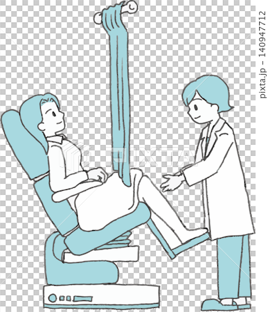 An illustration of a woman receiving an internal examination from behind a curtain during a gynecological checkup (cervical cancer screening, examination table, women's health checkup) An illustration of a woman receiving an internal examination from behind a curtain during a gynecological checkup (cervical cancer screening, examination table, women's health checkup) 140947712