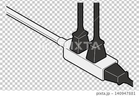 An isometric illustration of a power strip extension cord with three power plugs inserted. An isometric illustration of a power strip extension cord with three power plugs inserted. 140947881