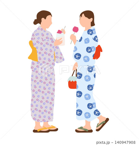 夏祭りを楽しむ浴衣姿の女性2人 140947908