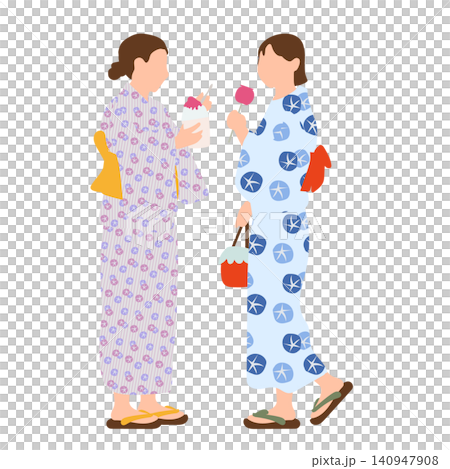 夏祭りを楽しむ浴衣姿の女性2人 140947908