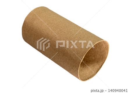 Empty cylindrical cardboard tube isolated on white background recycling concept Empty cylindrical cardboard tube isolated on white background recycling concept 140948041