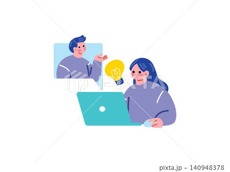 ビデオチャットで話し合う男女のイラスト ビデオチャットで話し合う男女のイラスト 140948378