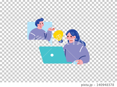 ビデオチャットで話し合う男女のイラスト ビデオチャットで話し合う男女のイラスト 140948378