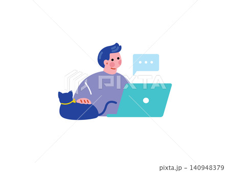 リモートワークする男性のイラスト リモートワークする男性のイラスト 140948379