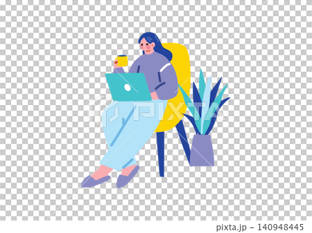 Illustration of a woman working from home Illustration of a woman working from home 140948445