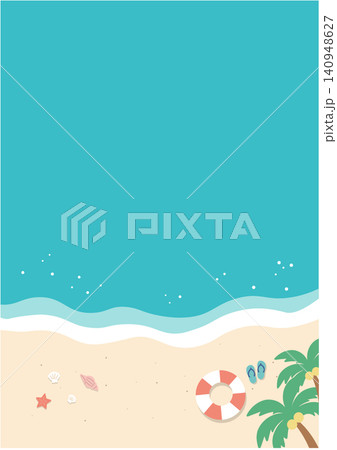 夏のバナー 海の背景イラスト 夏素材 ビーチ、浮き輪、浜辺 ビーチサンダル、タテ 夏のバナー 海の背景イラスト 夏素材 ビーチ、浮き輪、浜辺 ビーチサンダル、タテ 140948627