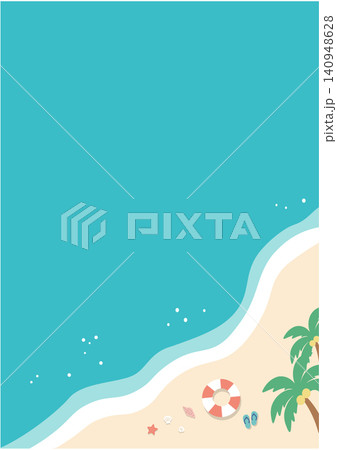 夏のバナー 海の背景イラスト 夏素材 ビーチ、浮き輪、浜辺 ビーチサンダル、タテ 夏のバナー 海の背景イラスト 夏素材 ビーチ、浮き輪、浜辺 ビーチサンダル、タテ 140948628